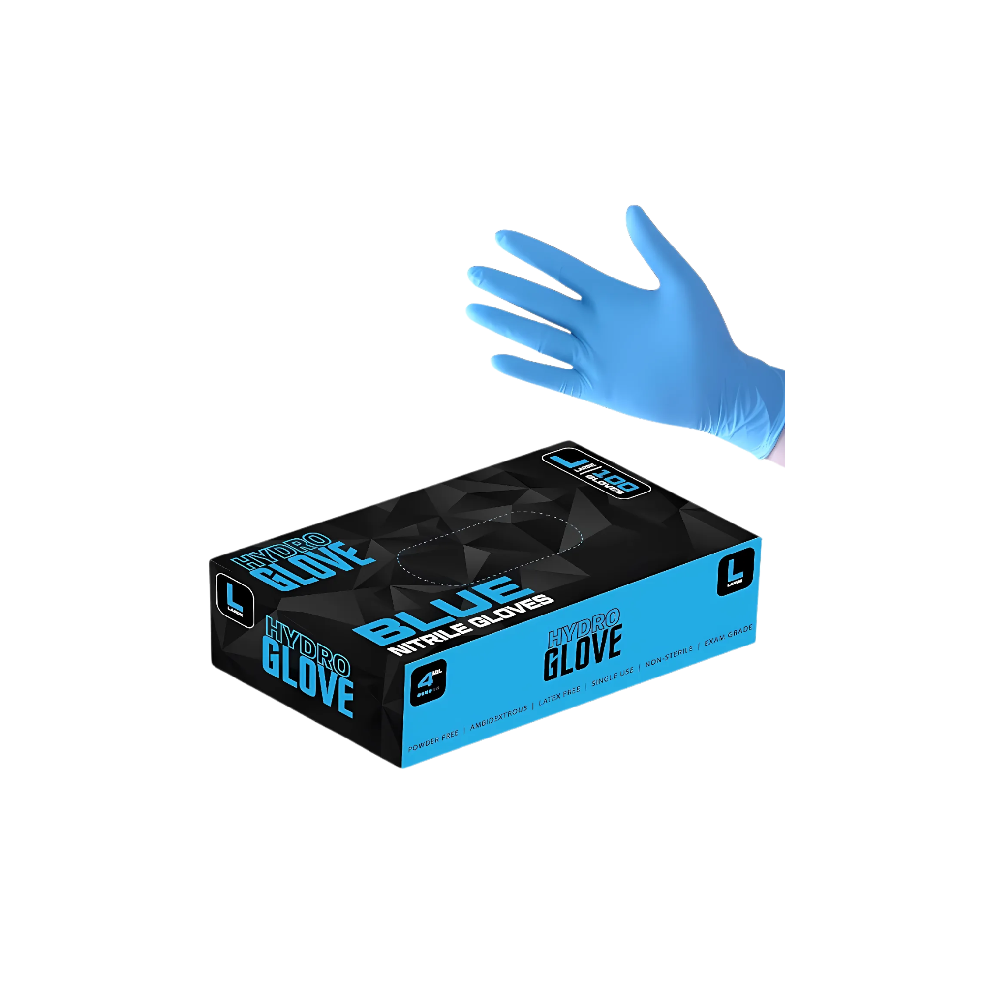 HydroGlove 4 MIL Blue Nitrile Gloves | Box of 100